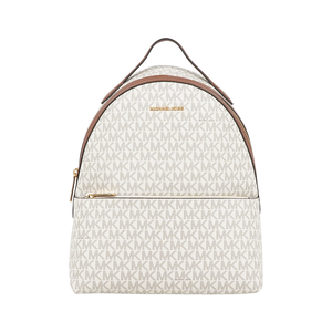 Michael Kors Sheila 滿版標誌塗層帆布拉鍊口袋中型後背包(香草白)