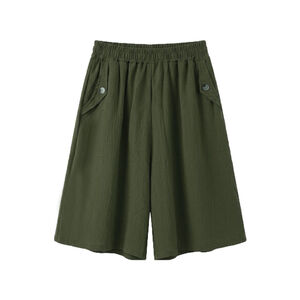 冰皺6分褲裙-軍綠F