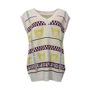 EVA貓咪織紋米色毛針織背心,  EVA貓咪織紋米色毛針織背心
