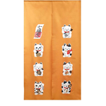 日本製【コスモ】長門簾 《招財貓七福》幸運黃, , large