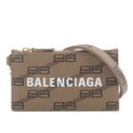 BALENCIAGA BB Monogram 小款金釦卡片夾/附可拆式掛繩/米色/棕色, , large