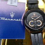 [星晴錶業]MASERATI手錶,46mm,R88716120252黑色錶面黑錶殼深黑色真皮皮革錶帶款, , large