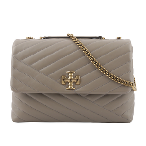TORY BURCH Kira 縫線設計翻蓋肩背/斜背鍊包/灰色