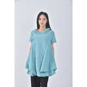 (S) 質感層次綠色短袖上衣二手衣