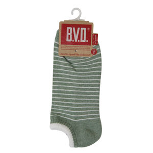 BVD條紋毛巾底女踝襪(灰綠)