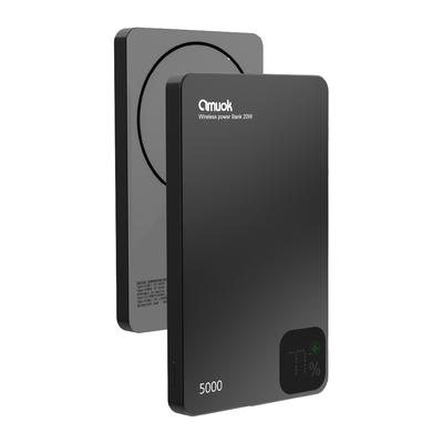 【amuok】5000mAh雲薄數顯磁吸無線充行動電源 DB15 (金屬磨砂黑)
