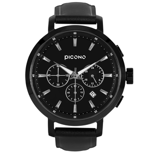 D-TIME chronograph collection leather strap watch-Black / DT-9202