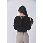 (M) 綁帶 、落肩黑色長袖上衣二手衣, , large