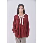 (S) 南島風質感跳色領口紅色長袖上衣二手衣, , large