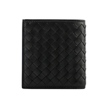 BOTTEGA VENETA 小牛皮編織對開6卡短夾/黑色, , large