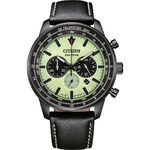 CITIZEN 星辰 綠幽靈夜光光動能三眼計時手錶-黑x藍 CA4505-21X, , large