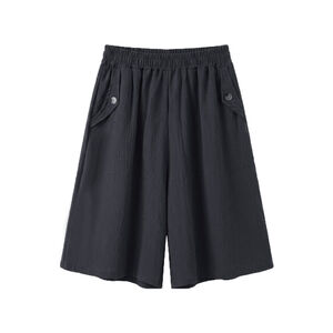 冰皺6分褲裙-深灰F