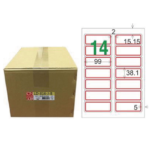【龍德】LONGDER 三用電腦標籤 A4 14格 圓角 38.1*99mm 紅框1000張/箱 LD-816-J-B(適用雷射、噴墨、影印)