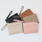 AUNO  經典圓釦短夾 多卡位收納皮夾 女用錢包 典雅百搭, , large