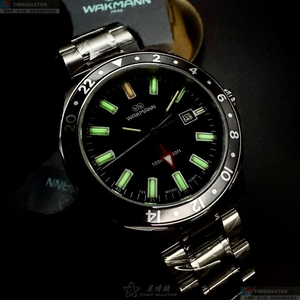 [星晴錶業]WAKMANN手錶,46mm,WA00042黑色錶面銀錶殼銀色精鋼錶帶款