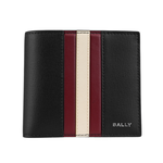 BALLY Mythos 紅白條紋再生牛皮對開零錢袋短夾/黑色, , large