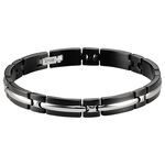 【快速出貨】法國 ROCHET TRINIDAD系列 不鏽鋼男士雙色手鍊-黑x銀 B042281, , large