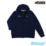 KINGO-大尺碼-男款 連帽彈性棉外套-丈青/深麻灰-K43502, , large