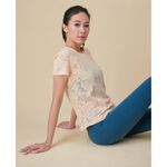 YOGA FLOW Burn Out T shirt - 極簡圓領燒花罩衫 - 茱萸粉 Salmon, , large