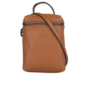LONGCHAMP Le Pliage Xtra XS 小牛皮拉鍊迷你手提/斜背二用包/白蘭地酒色