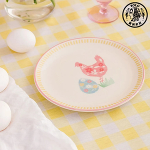 【SOLO歐洲家居】LCW Home 土耳其製 19cm 可愛田園母雞花卉蛋圓盤 餐盤 蛋糕盤 甜點盤 點心盤