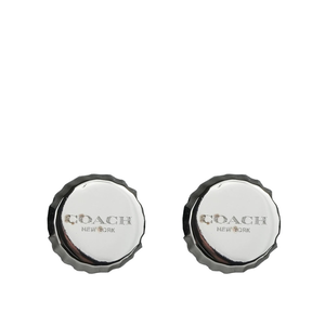 COACH Logo 刻印瓶蓋造型針式耳環/銀色,  COACH Logo 刻印瓶蓋造型針式耳環/銀色