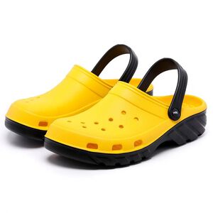 兩穿式水陸雙色洞洞布希鞋<黃色-26>