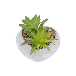 【YU Living】仿真綠色多肉植物心型水泥盆栽(高7cm/綠色)