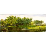 【御畫房】湖畔晨曲 國家一級畫師手繪油畫60×120cm(VF-52), , large