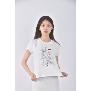 (S) a la sha質感印花白色短袖上衣二手衣,  (S) a la sha質感印花白色短袖上衣二手衣