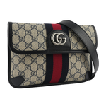 GUCCI GG Supreme 帆布藍紅織帶Ophidia 腰包95cm/藍色/米灰色, , large