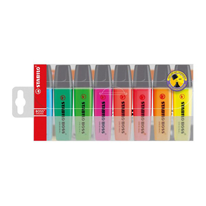 STABILO 德國 思筆樂 BOSS ORIGINAL 波士經典螢光筆 塑膠吊盒 8色組/盒 ST70/8