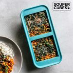 官方直營【Souper Cubes】多功能食品級矽膠保鮮盒2格_湖水綠(500ML/格), , large