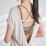 YOGA FLOW Open Back Tshirt - 短袖優雅垂墜後背V領罩衫 - 蕎麥, , large