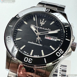 [星晴錶業]MASERATI手錶,44mm,R8823100002黑色錶面黑錶殼銀色精鋼錶帶款, , large