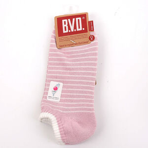 BVD條紋毛巾底女踝襪(灰粉)