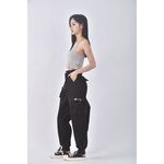 (XL) 高腰縮口黑色長褲二手衣, , large