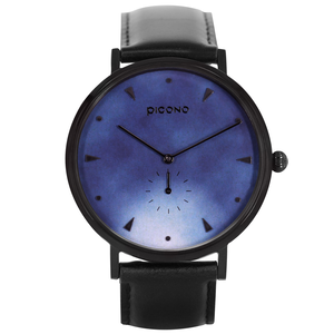 【PICONO】A week collection black leather strap watch-Blue / AW-7601