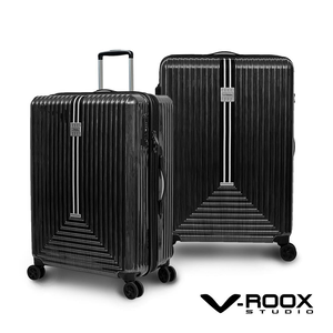 【PANTHEON PLAZA】展示品限量出清 V-ROOX REM 26吋 復古文青系 硬殼拉鏈可擴充行李箱 REM-59242 黑拉絲