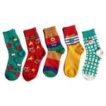 [Kaimei Cotton] MIT Taiwan-made cute pure cotton Christmas socks, Christmas socks, Christmas gifts - Christmas colorful five pairs set, , large