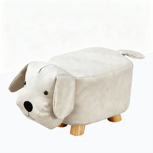 Creative animal-shaped solid wood children's low stool, gray puppy