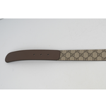 GUCCI 霧金雙G Logo 防水皮革拼牛皮皮帶 85cm/米色/棕色, , large
