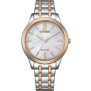 CITIZEN 星辰 光動能大三針時尚女錶 送禮-銀x玫瑰金/34mm EM0416-78A