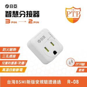 [寶旺旺] 日亞 智慧3轉2 分接器(新安規 兒童保護插 PTP高溫斷電指示燈) R-08