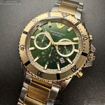 [星晴錶業]ARMANI手錶,44mm,AR00080墨綠色錶面金色錶殼金銀相間精鋼錶帶款, , large