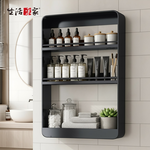 SHCJ 免打孔壁掛鋁質置物架 【曜石黑三層】壁掛架 收納架 收納層架 收納 浴室收納 廚房置物架 化妝品收納架 免打孔 收納架 瓶罐架 浴室架 廚房架, 曜石黑, large