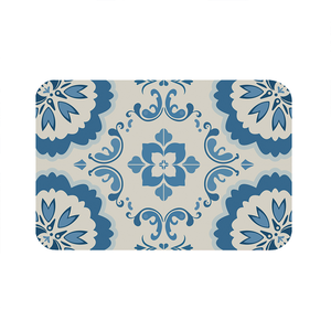 【Monster】 Soft Diatomaceous Earth Absorbent Mat – White & Blue Tiles (60x40cm)