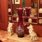 現貨 日本津輕 手作紅蝶金箔花瓶 金益合玻璃器皿 花瓶, , large