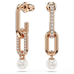 SWAROVSKI 施華洛世奇 Constella 優雅珍珠水晶垂墜式耳環-玫瑰金(5728585)