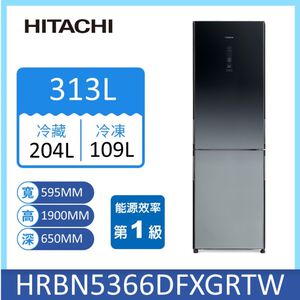 日立HRBN5366DF雙門右開琉璃變頻冰箱313L